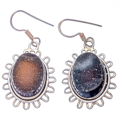 Black Druzy Earrings 1 1/2" (925 Sterling Silver) E433149