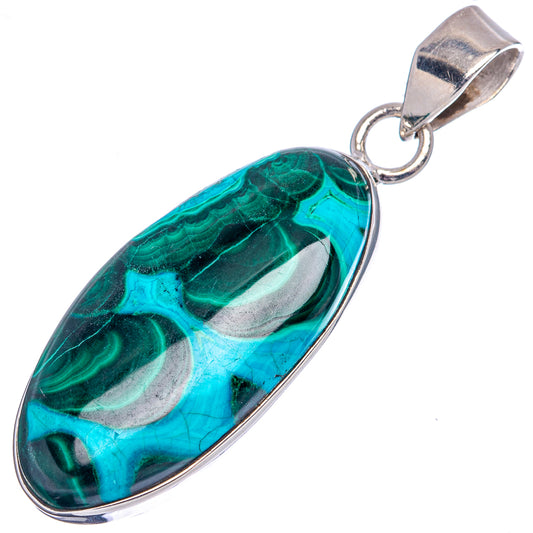Teardrop malachite and chrysocolla pendant on sterling silver bail, blue-green stone