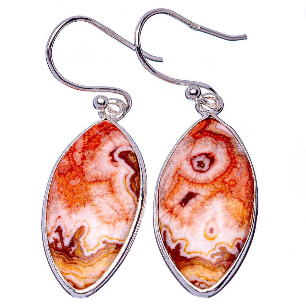 Crazy Lace Agate 925 Sterling Silver Earrings 1 5/8" (925 Sterling Silver) E1442