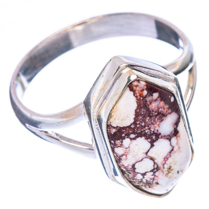 Wild Horse Jasper ring in 925 sterling silver, teardrop bezel with mottled red and white stone