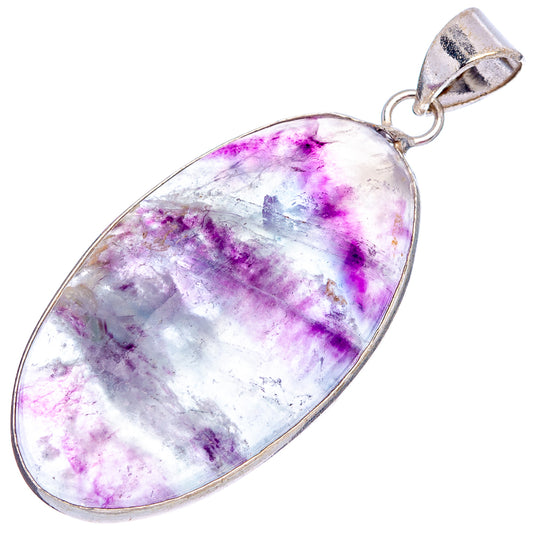Silver-plated fluorite amethyst oval pendant with pink-purple speckled stone