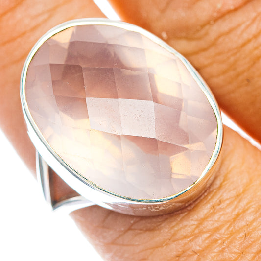 Oval faceted rose quartz set in .925 sterling silver ring