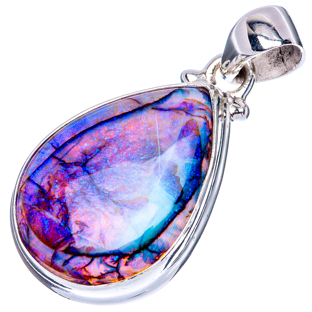 Sterling silver opal pendant with blue–purple teardrop stone and open bail