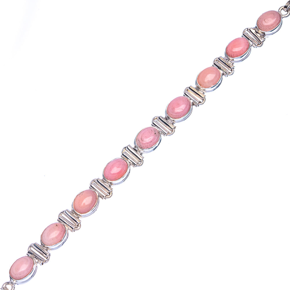 Pink opal sterling silver bracelet, oval cabochon stones on metal link chain