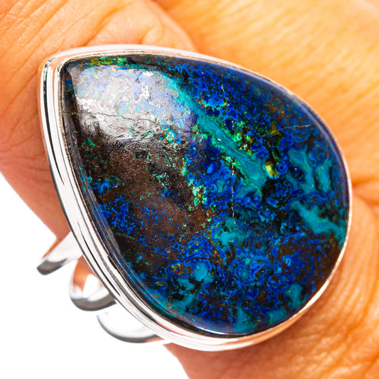 Oval stone ring, .925 sterling silver with blue-green azurite-malachite