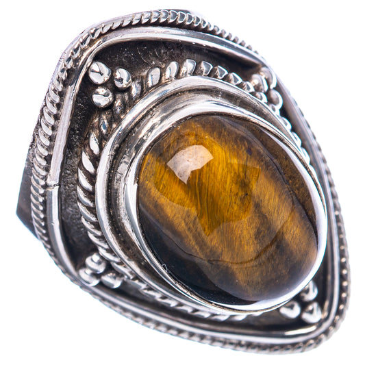 Tiger's eye ring size 8 in .925 sterling silver, oval cabochon with filigree border