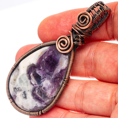 Chevron Amethyst Wire Wrap Pendant 2 5/8" (Oxidized Copper)