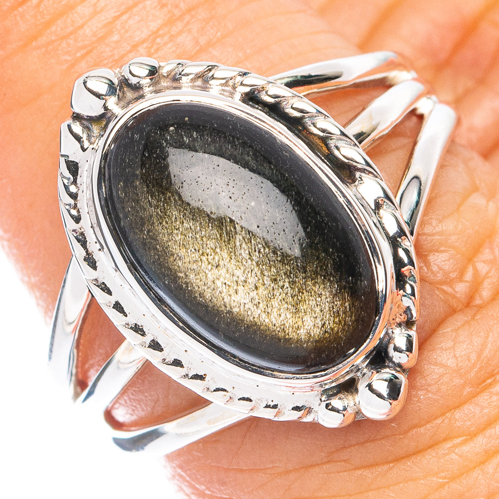 Premium Gold Sheen Obsidian Ring Size 6.75 (925 Sterling Silver) R7648