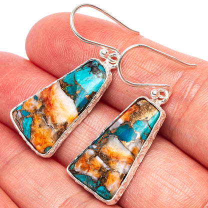 Spiny Oyster Turquoise Earrings 1 1/2" (925 Sterling Silver) E1695