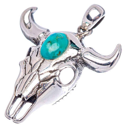 Turquoise oval cow skull pendant in .925 sterling silver, side view with bail