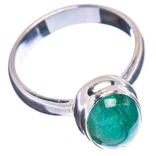 Sterling silver oval green emerald cabochon ring, side view, size 7