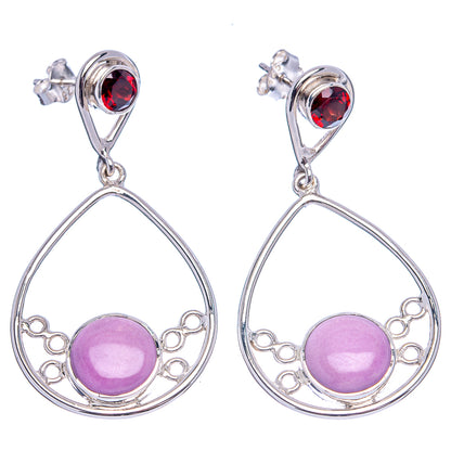 Premium Phosphosiderite, Garnet Earrings 1 3/4" (.925 Sterling Silver)
