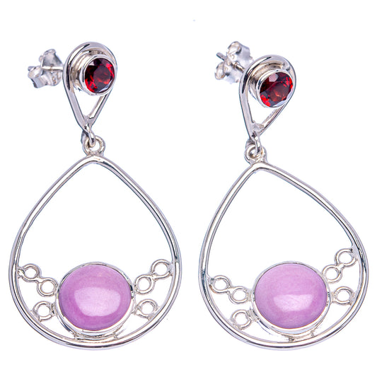 Sterling silver teardrop earrings with red round and purple oval stones
