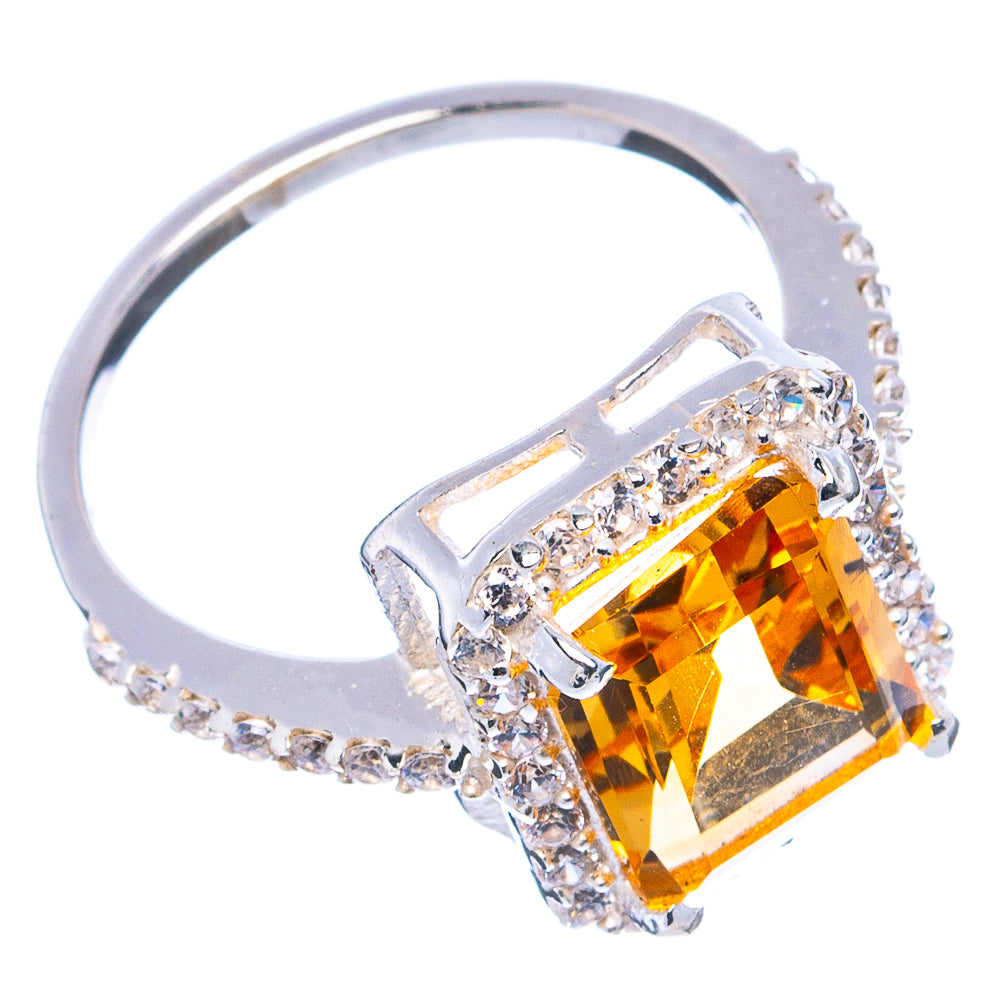 Faceted Citrine, Cubic Zirconia Ring Size 6.25 (.925 Sterling Silver)