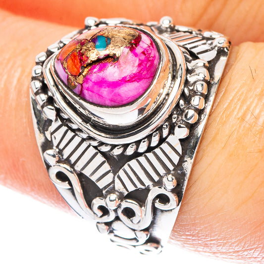 Kingman Pink Dahlia Turquoise Ring Size 7.25 (925 Sterling Silver) R4654