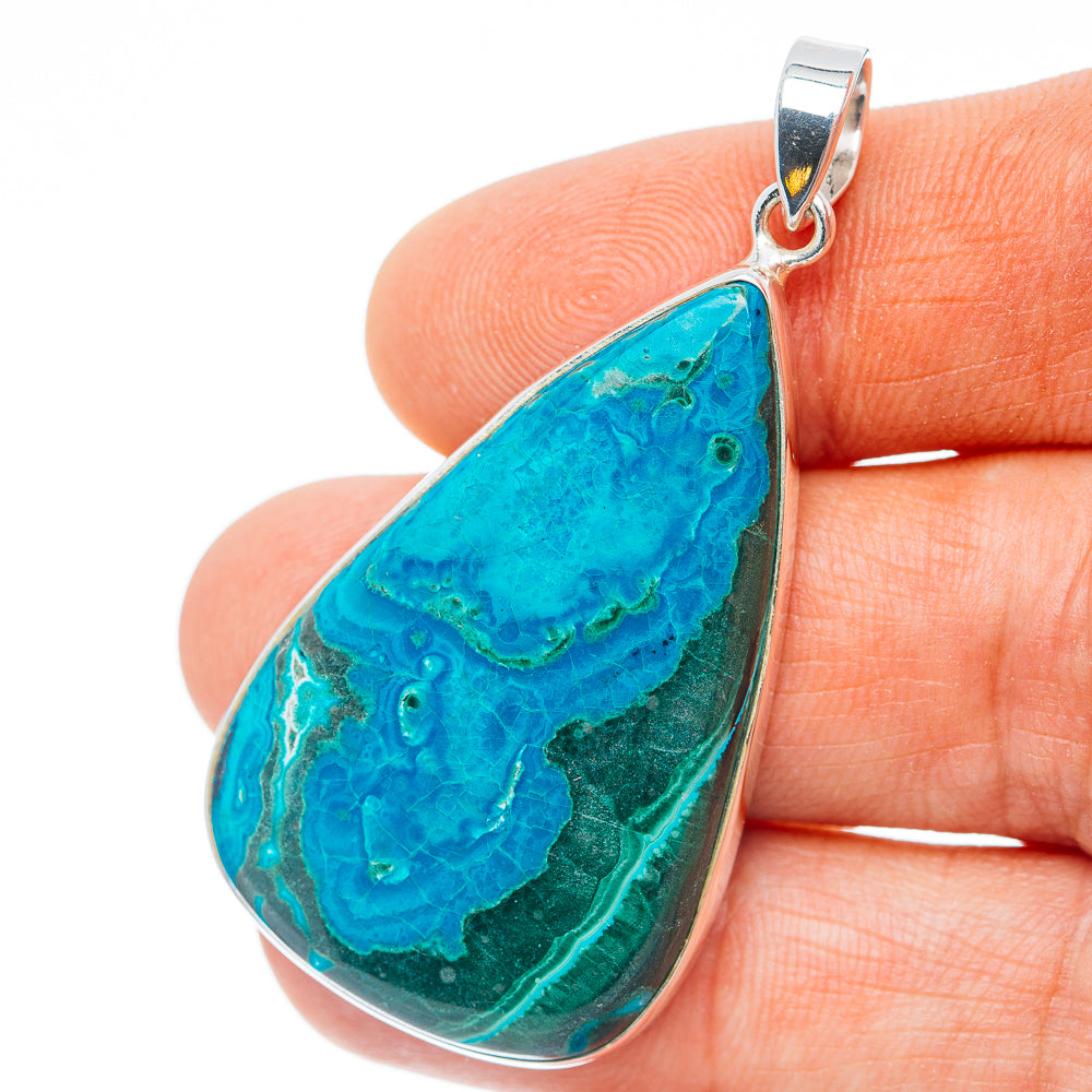 Premium Malachite In Chrysocolla Pendant 2" (.925 Sterling Silver)