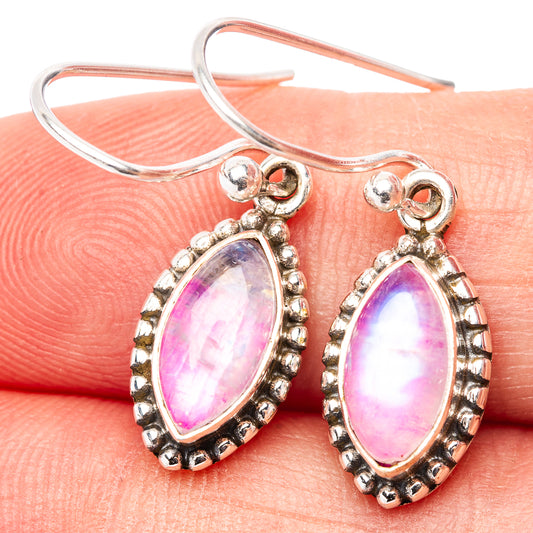 Sterling silver dangle earrings with oval pink moonstone and bead trim