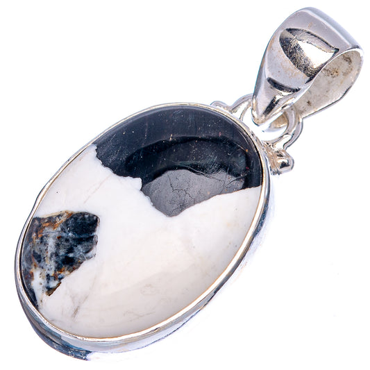 Oval white buffalo turquoise pendant in .925 sterling silver bezel, side bail detail