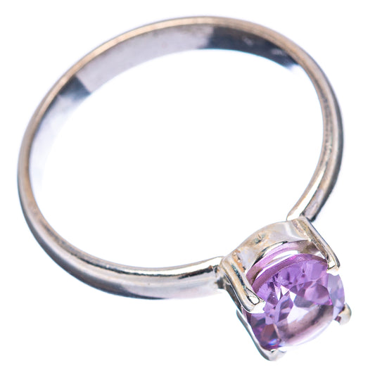 Sterling silver ring with oval amethyst gemstone, round band profile and side view