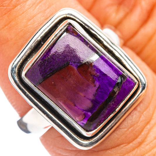 Sterling silver sugilite ring with rectangular purple gemstone bezel