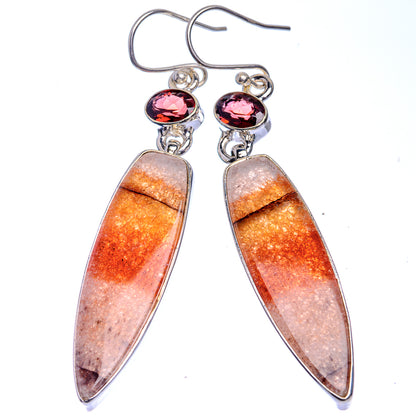 Sunstone, Garnet Earrings 2 3/8" (925 Sterling Silver) E433009
