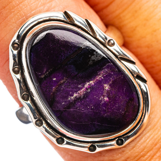 Size 9 oval sugilite ring in .925 sterling silver with dark purple stone bezel
