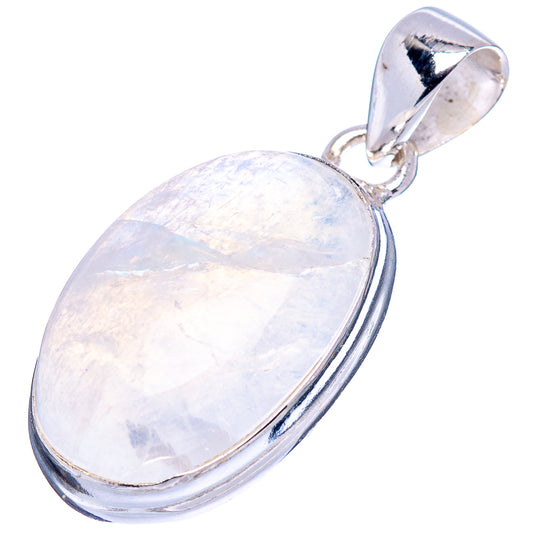 Oval moonstone pendant .925 sterling silver bail and frame around pale iridescent cabochon