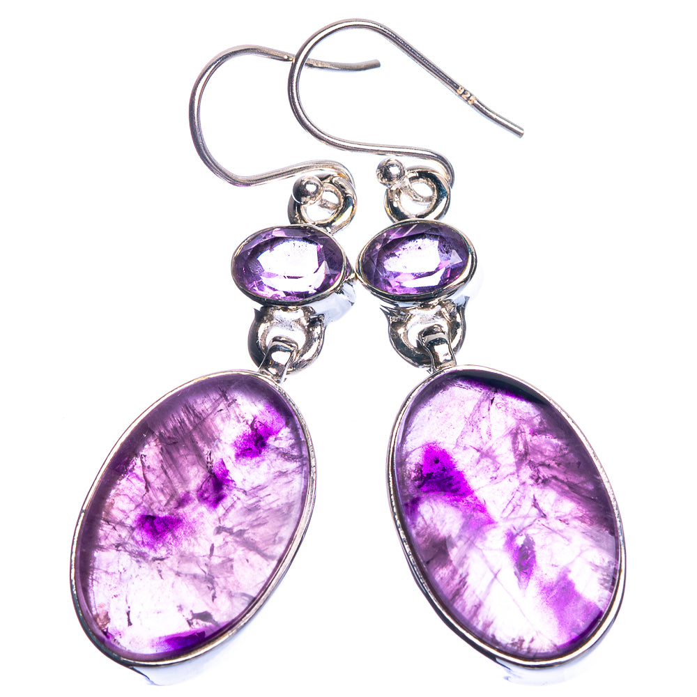 Sterling silver amethyst drop earrings with oval stones and round tops, hook backs