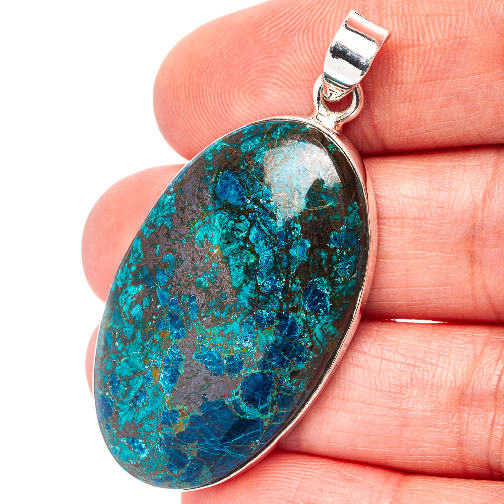 Premium Chrysocolla Pendant 1 7/8" (.925 Sterling Silver)