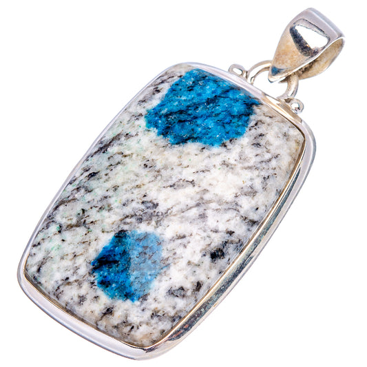 Sterling silver rectangular bezel-set pendant with blue azurite stone and top bail