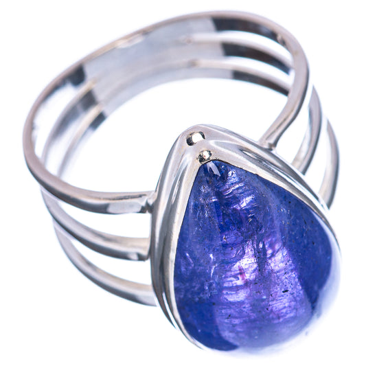 925 sterling silver tanzanite teardrop ring with deep blue gemstone