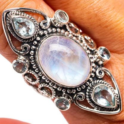 Signature Rainbow Moonstone, Aqaumarine Ring Size 9 (.925 Sterling Silver)