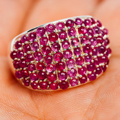 Premium Burmese Ruby Cluster Ring Size 8 (.925 Sterling Silver)