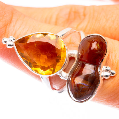 Large Mexican Fire Agate, Citrine Ring Size 7 (925 Sterling Silver) R141645