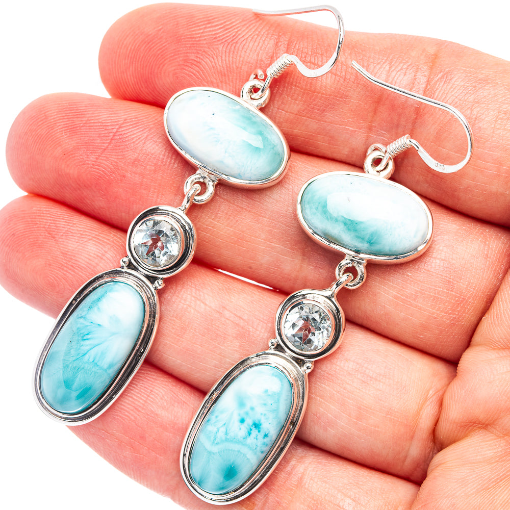 Signature Larimar, Aquamarine Earrings 2 3/8" (.925 Sterling Silver)