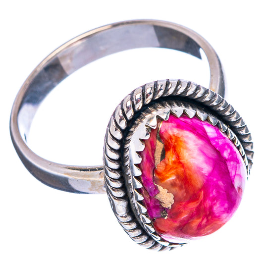 Sterling silver rope bezel ring with round-pink orange purple swirled gemstone