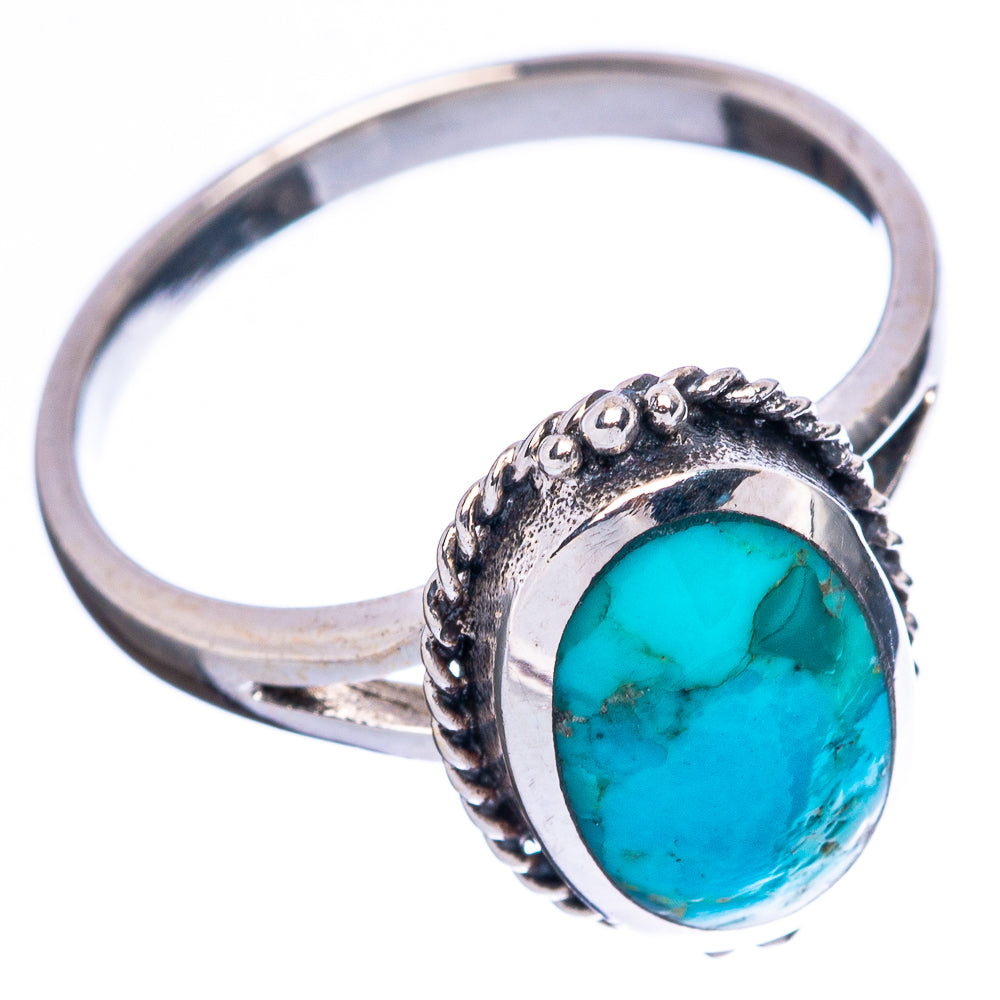 Sterling silver turquoise oval ring, ornate rope bezel, side view
