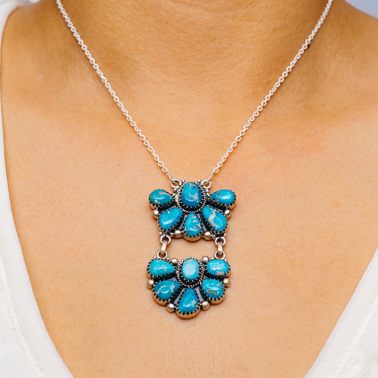 Southwestern Style White Water Turquoise Necklace 16 to 18" (.925 Sterling Silver)