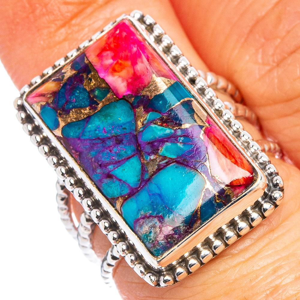 Pink Dahlia Mohave Turquoise Ring Size 6.75 (.925 Sterling Silver)