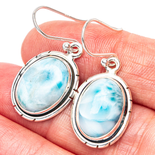 Larimar 925 Sterling Silver Earrings 1 3/8" (925 Sterling Silver) E1955