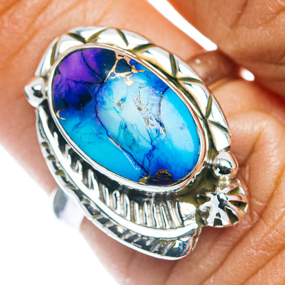 Southwestern Style Violet Blue Dahlia Mohave Turquoise Ring Size 7 (.925 Sterling Silver)