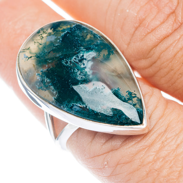 Premium Green Moss Agate Ring Size 7.75 (.925 Sterling Silver)
