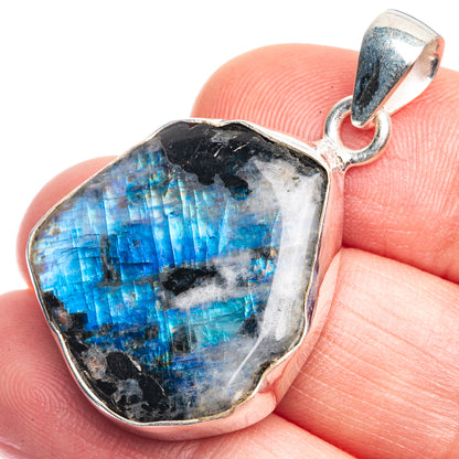 Raw Rainbow Moonstone Pendant 1 3/8" (925 Sterling Silver) P39352