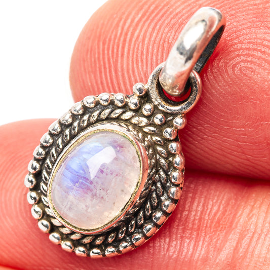 Sterling silver teardrop pendant with oval rainbow moonstone and loop bail