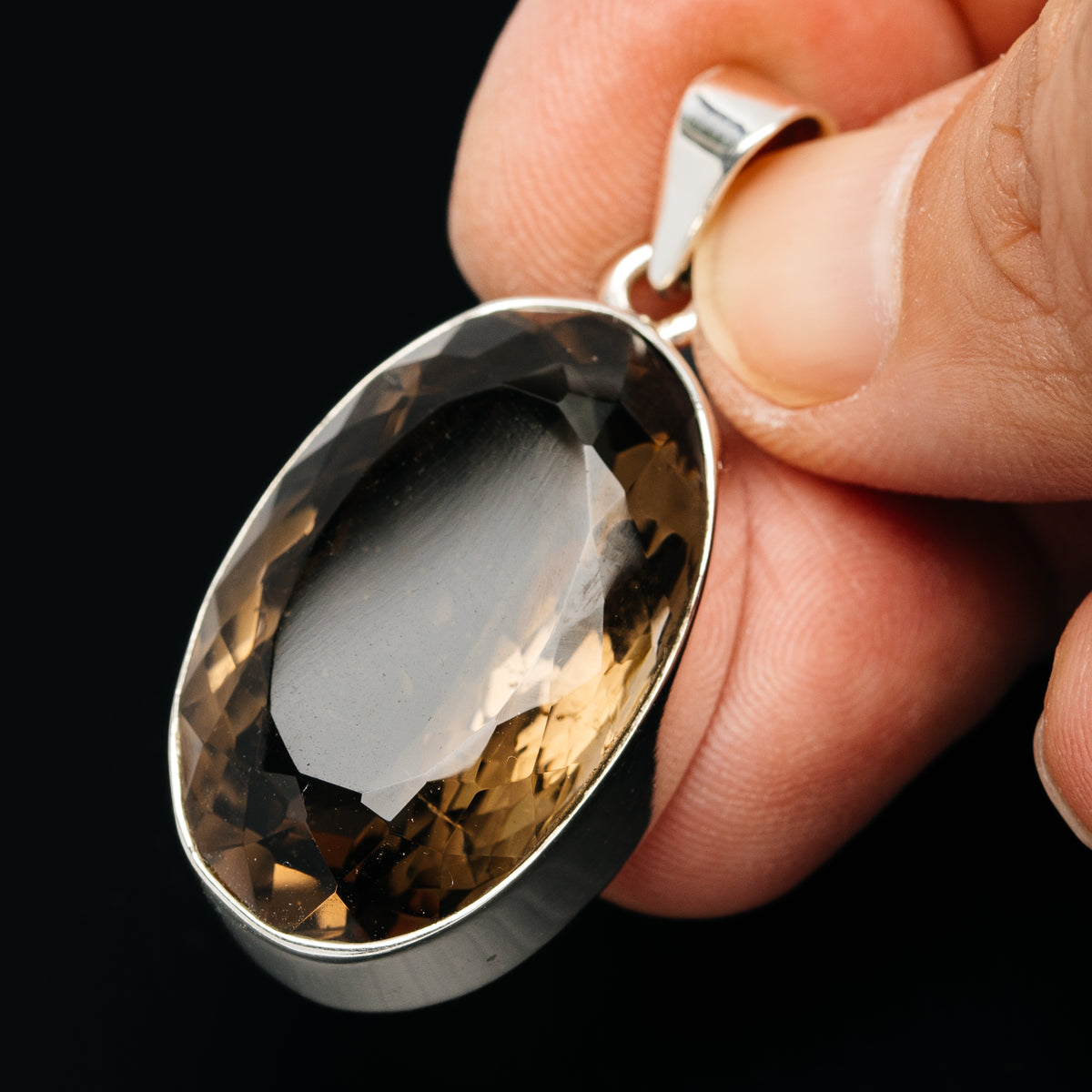 Premium 48ct Faceted Smoky Quartz Pendant 1 3/4" (.925 Sterling Silver)