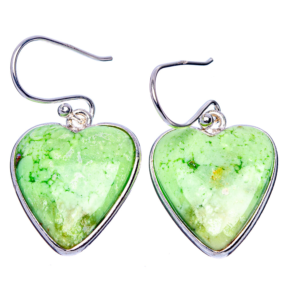 Lemon Chrysoprase Heart Earrings 1 1/4" (925 Sterling Silver) E1747