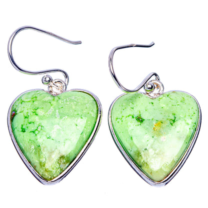 Lemon Chrysoprase Heart Earrings 1 1/4" (925 Sterling Silver) E1747