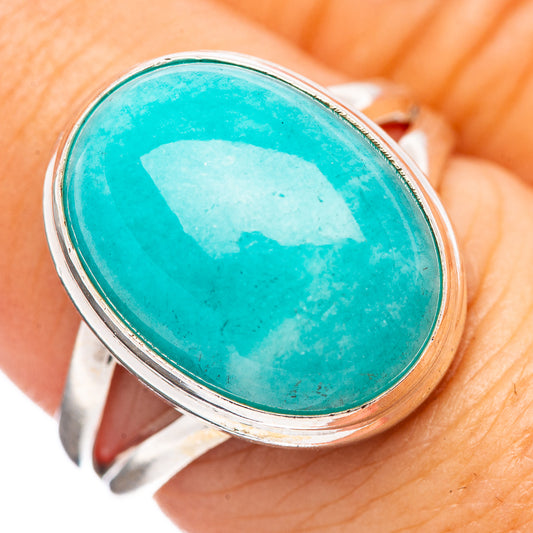 Amazonite oval cabochon ring with .925 sterling silver bezel, size 7.5