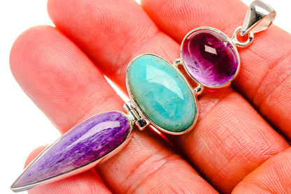 Charoite, Larimar, Amethyst Pendant 2 3/4" (925 Sterling Silver) PD38199
