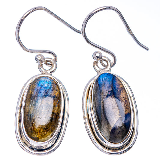 Oval labradorite earrings in .925 sterling silver, blue and gold flash stones